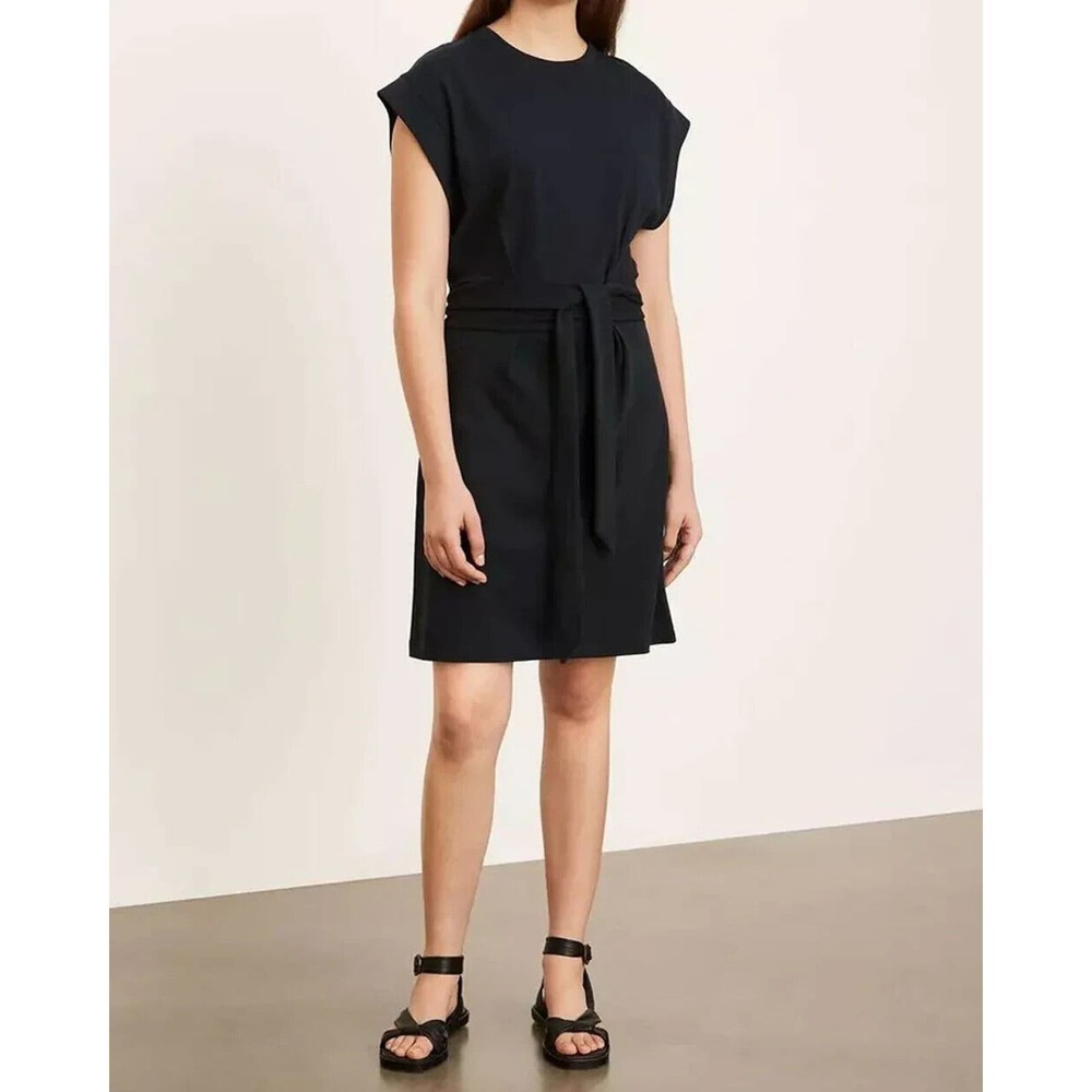 NWT Vince Coastal Short-Sleeve Tie Waist Shift Mini Dress Womens Black Size S